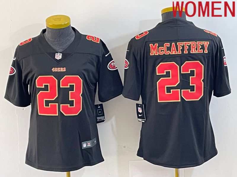 Women San Francisco 49ers #23 Mccaffrey Black gold 2024 Nike Vapor Limited NFL Jersey style 1